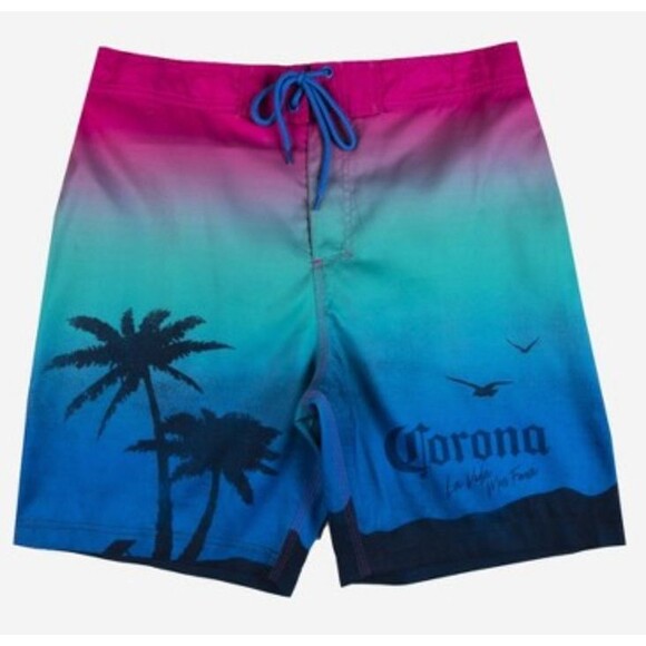 NEW Mens Corona Beer Tropical Swim Trunks Swimsuit Lined Board Shorts Ombre MED - Picture 1 of 9